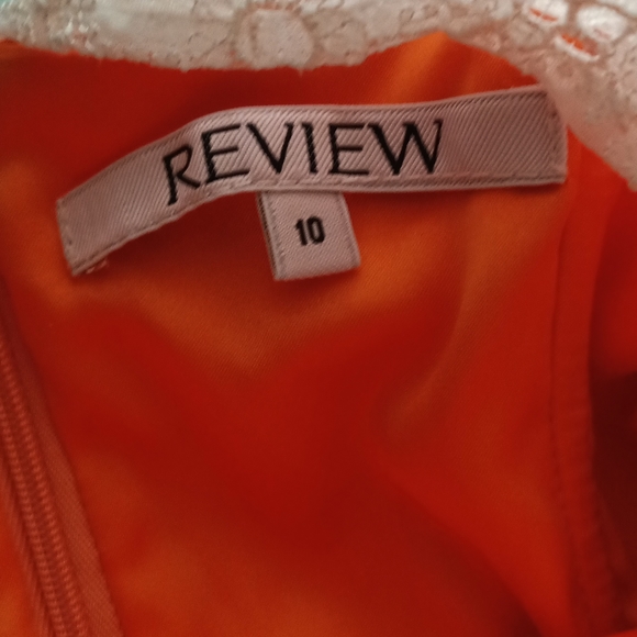 🟡 Review Silky Orange Dress with White Lace Overlay Top - Size 10 - Picture 5 of 6